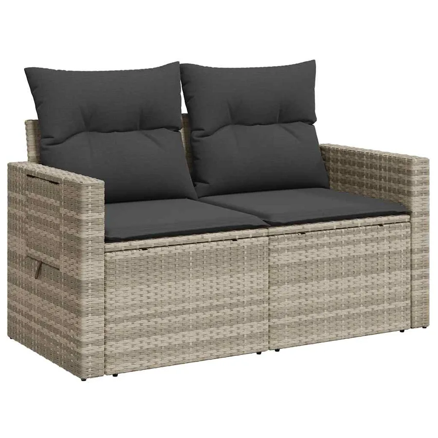 Canapé de jardin 2 places et coussins gris clair résine tressée - 2