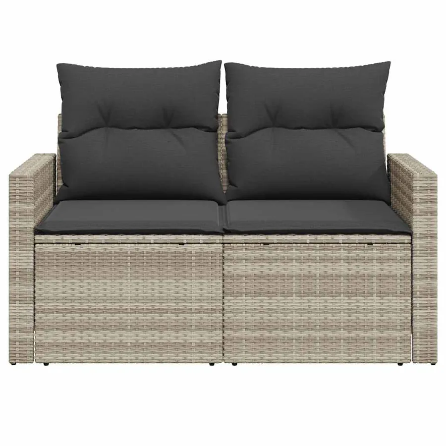 Canapé de jardin 2 places et coussins gris clair résine tressée - 4