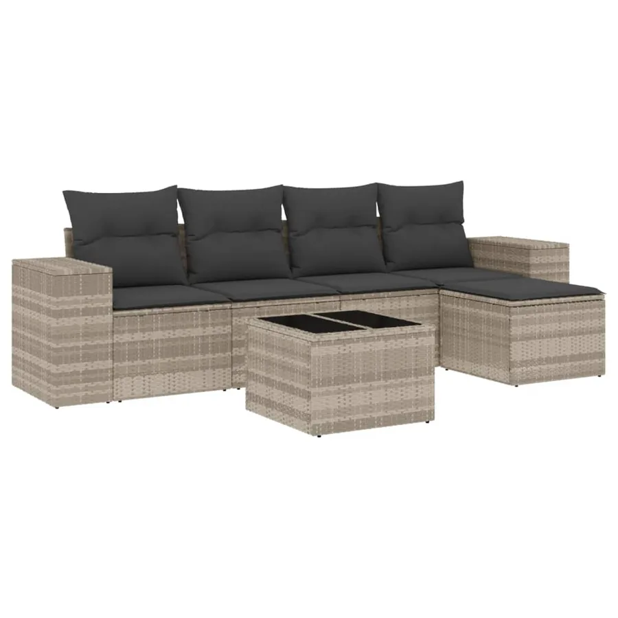 Salon de jardin 6 pcs avec coussins gris clair résine tressée - 2