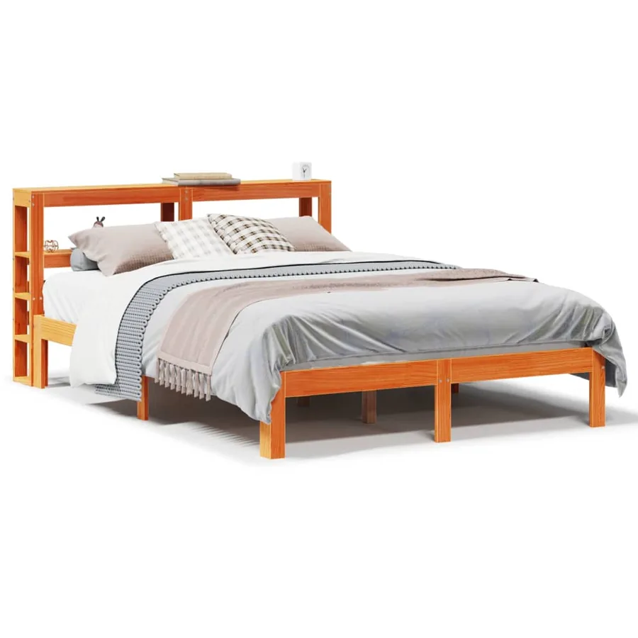 Cadre de lit sans matelas cire marron 120x190cm bois pin massif - 2