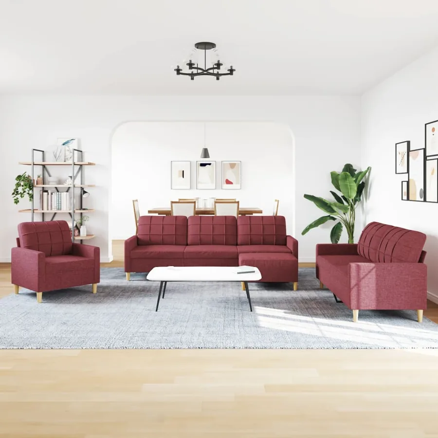 Ensemble de canapés 4 pcs avec repose-pied rouge bordeaux tissu - 3