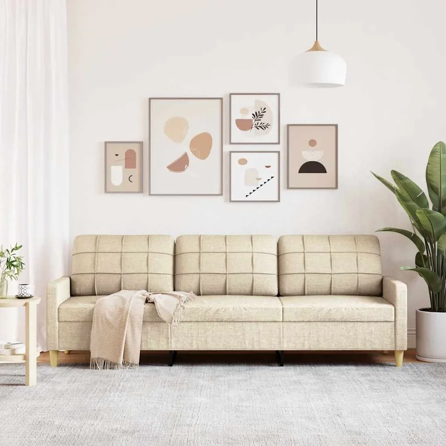 Canapé à 3 places Crème 210 cm Tissu - 3