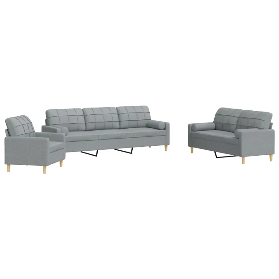 Ensemble de canapés 3 pcs coussins décoratifs gris clair tissu - 2