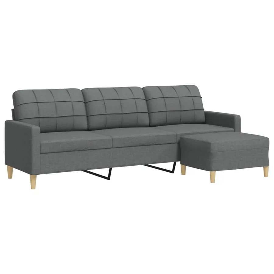 Canapé à 3 places avec repose-pieds Gris foncé 210 cm Tissu - 2