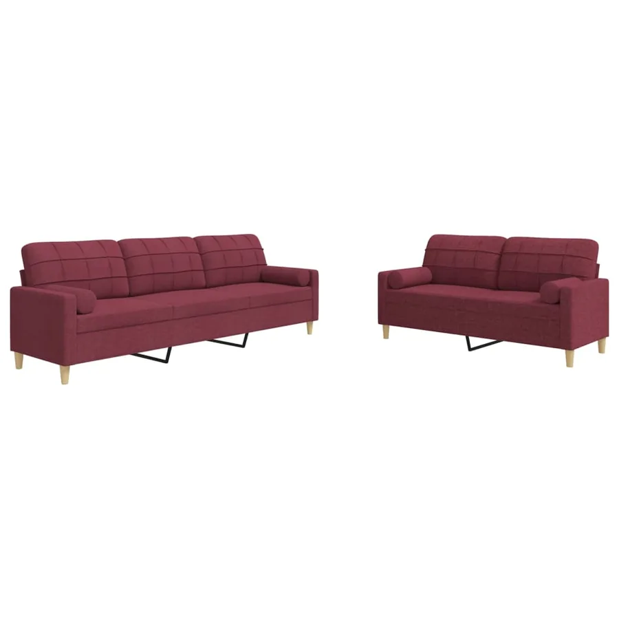 Ensemble de canapés 2 pcs coussins décoratifs bordeaux tissu - 2