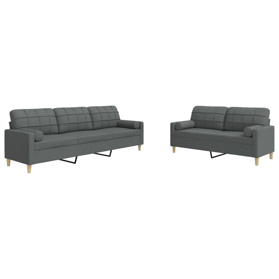 Ensemble de canapés 2 pcs coussins décoratifs gris foncé tissu - 2