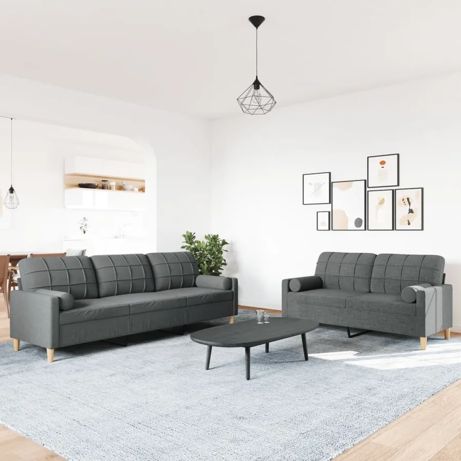 Ensemble de canapés 2 pcs coussins décoratifs gris foncé tissu - 3