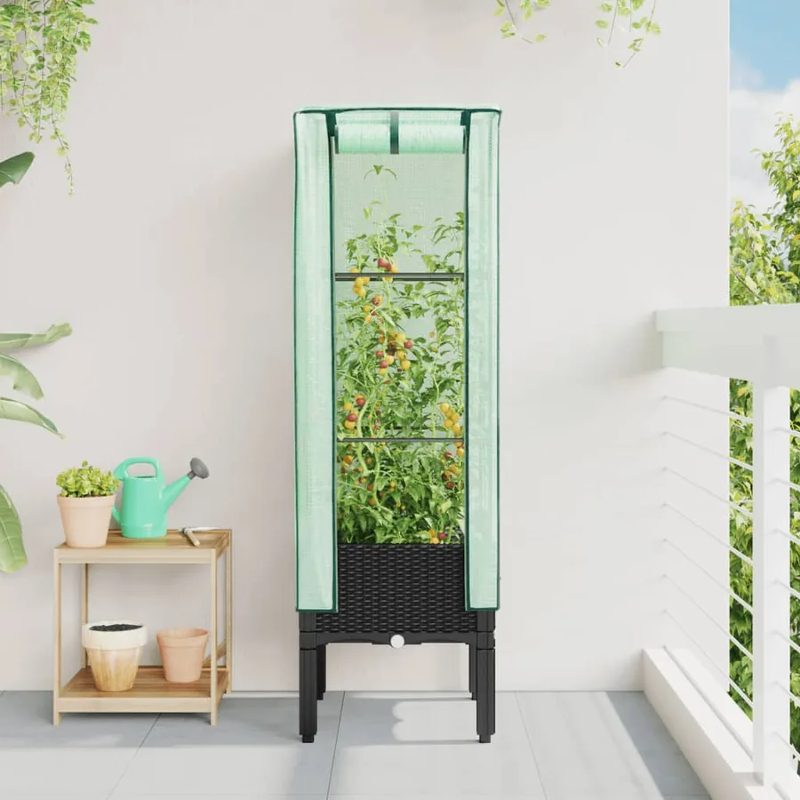 Jardinière surélevée avec housse aspect rotin 40x40x140 cm - 3