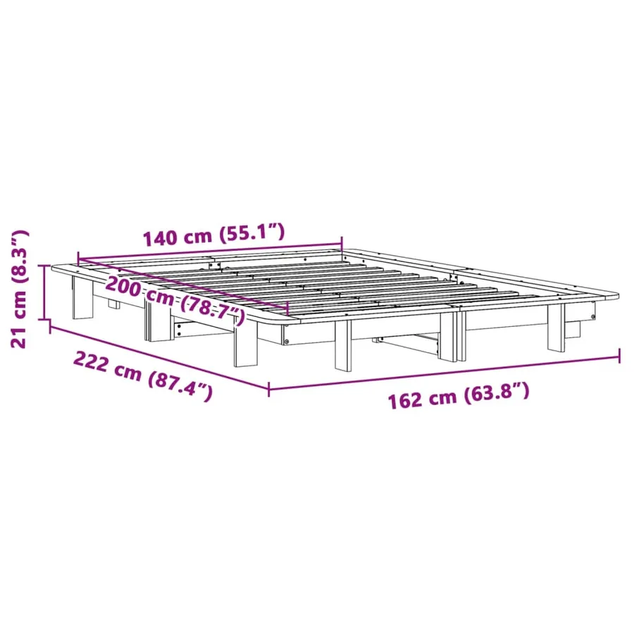 Cadre de lit sans matelas blanc 140x200 cm bois de pin massif - 9