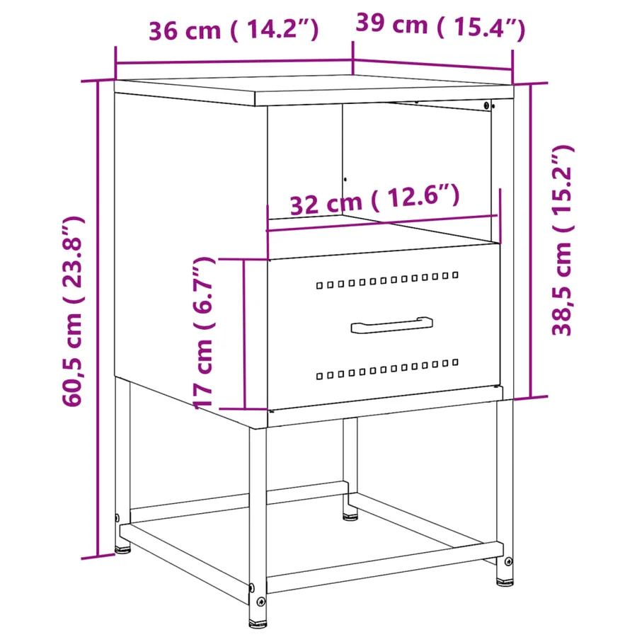 Table de chevet anthracite 36x39x60,5 cm acier - 12