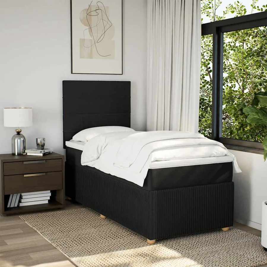 Sommier à lattes de lit avec matelas Noir 90x190 cm Tissu - 3