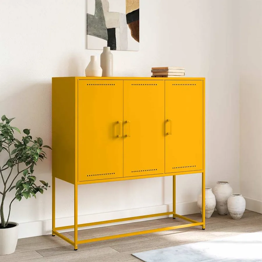 Buffet haut jaune moutarde 100,5x39x107 cm acier - 3