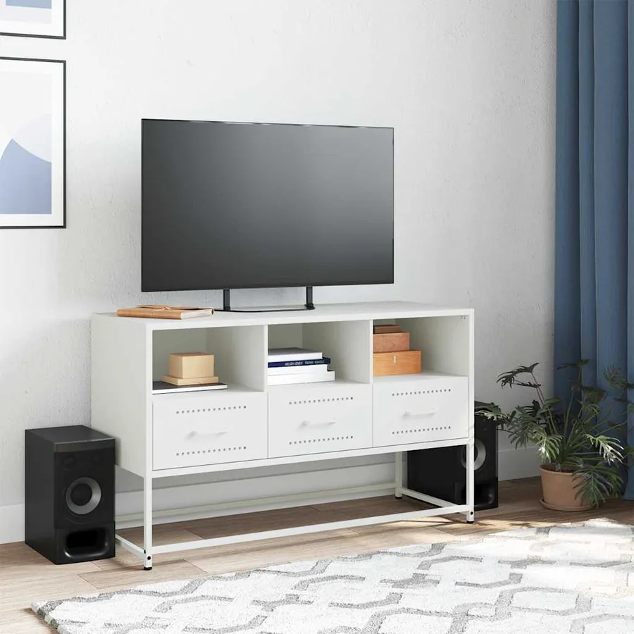 Meuble TV blanc 100,5x39x60,5 cm acier - 3