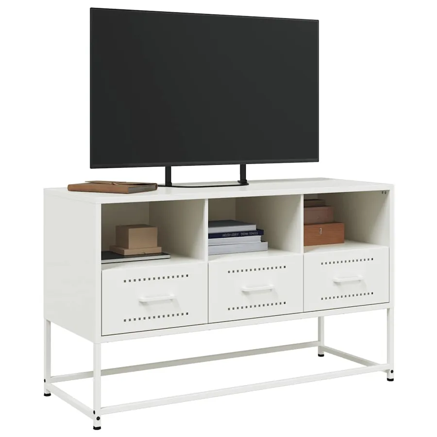 Meuble TV blanc 100,5x39x60,5 cm acier - 4