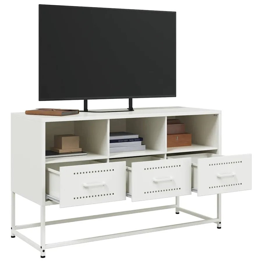 Meuble TV blanc 100,5x39x60,5 cm acier - 5