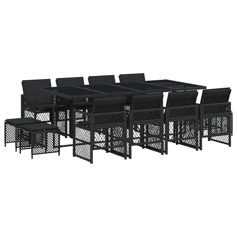 Ensemble à manger de jardin 13 pcs coussins noir résine tressée - 2