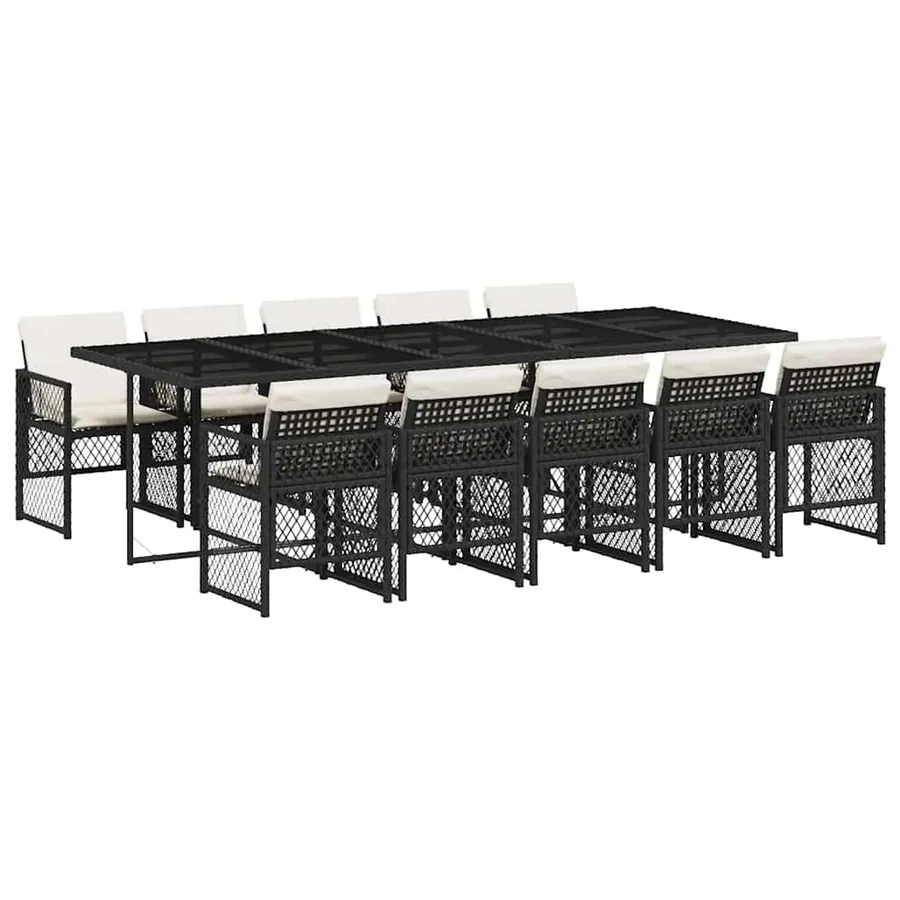 Ensemble à manger de jardin 11 pcs coussins noir résine tressée - 2