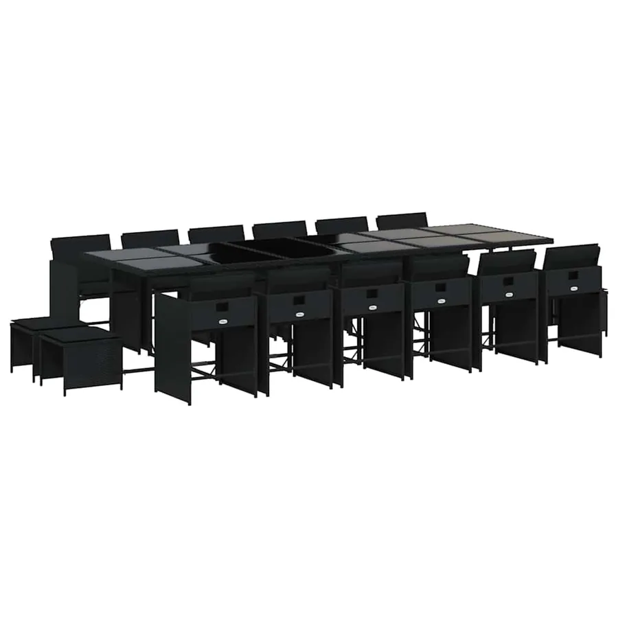 Ensemble à manger de jardin 17 pcs coussins noir résine tressée - 2