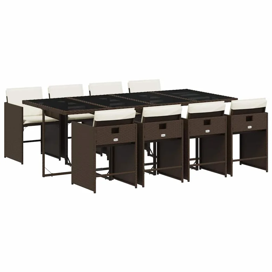 Ensemble à manger de jardin et coussins 9 pcs marron poly rotin - 2