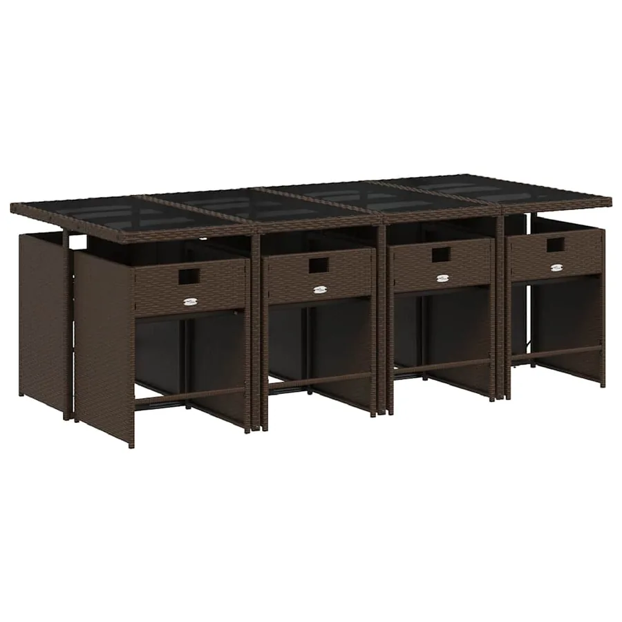 Ensemble à manger de jardin et coussins 9 pcs marron poly rotin - 3