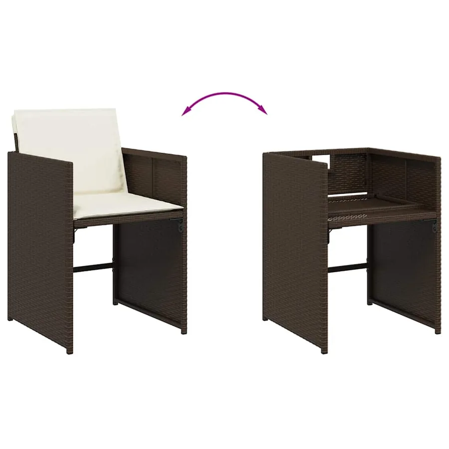 Ensemble à manger de jardin et coussins 9 pcs marron poly rotin - 6
