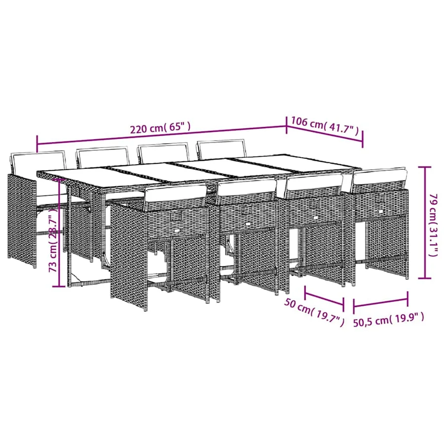 Ensemble à manger de jardin et coussins 9 pcs marron poly rotin - 9
