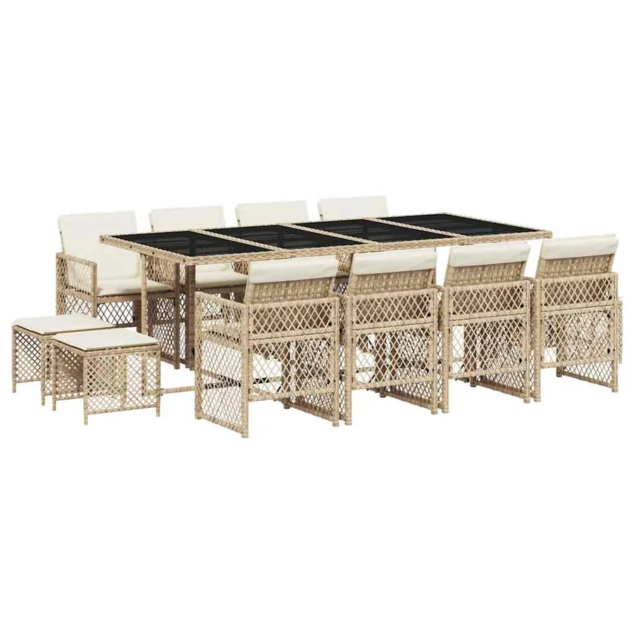 Ensemble à manger de jardin et coussins 13 pcs beige - 2