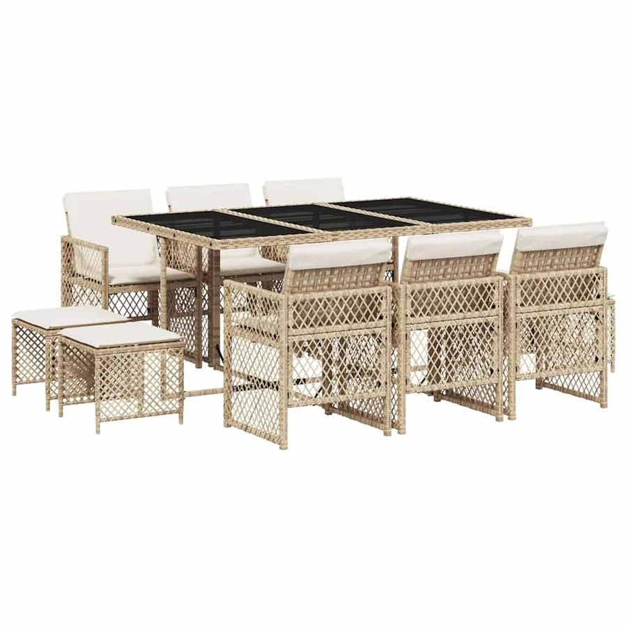Ensemble à manger de jardin et coussins 11 pcs beige poly rotin - 2