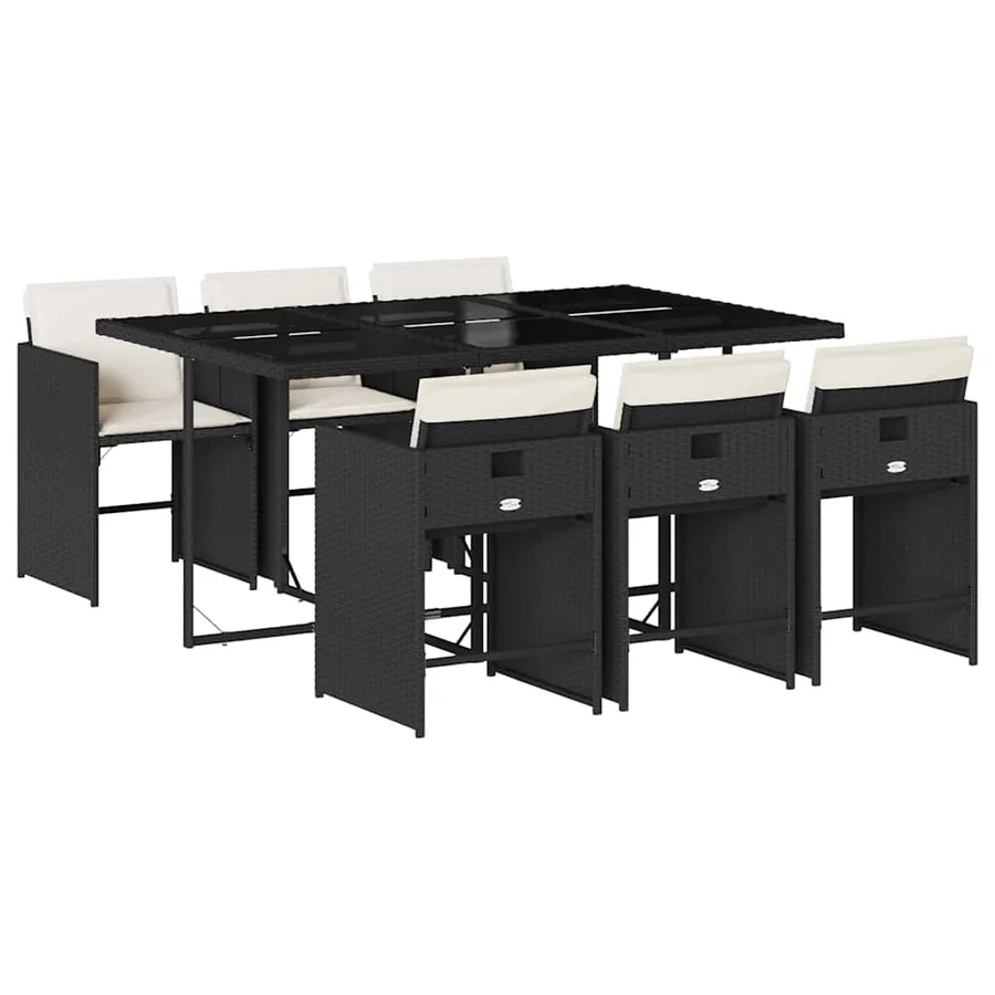 Ensemble à manger de jardin coussins 7pcs Noir Résine tressée - 2
