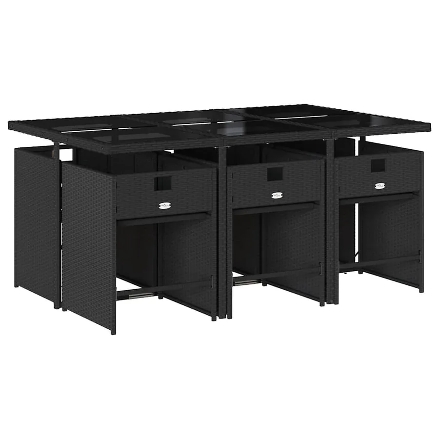 Ensemble à manger de jardin coussins 7pcs Noir Résine tressée - 3