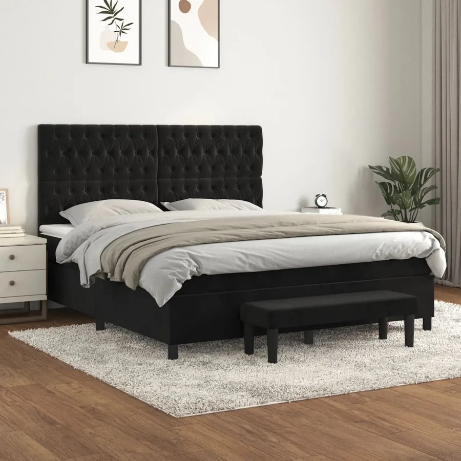 Sommier à lattes de lit avec matelas Noir 180x200 cm Velours
