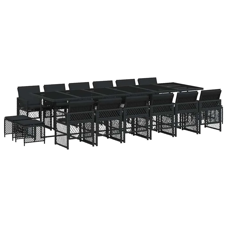 Ensemble à manger de jardin 17 pcs coussins noir résine tressée - 2