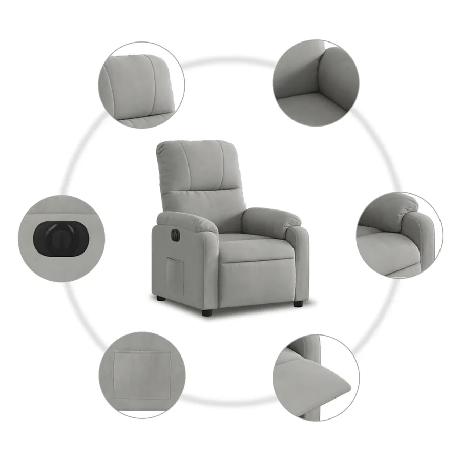 Fauteuil inclinable électrique gris clair tissu microfibre - 11