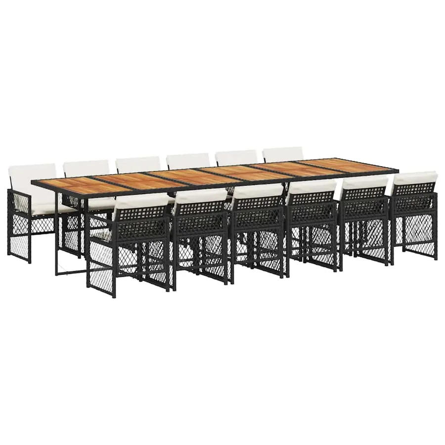 Ensemble à manger de jardin 13 pcs coussins noir résine tressée - 2