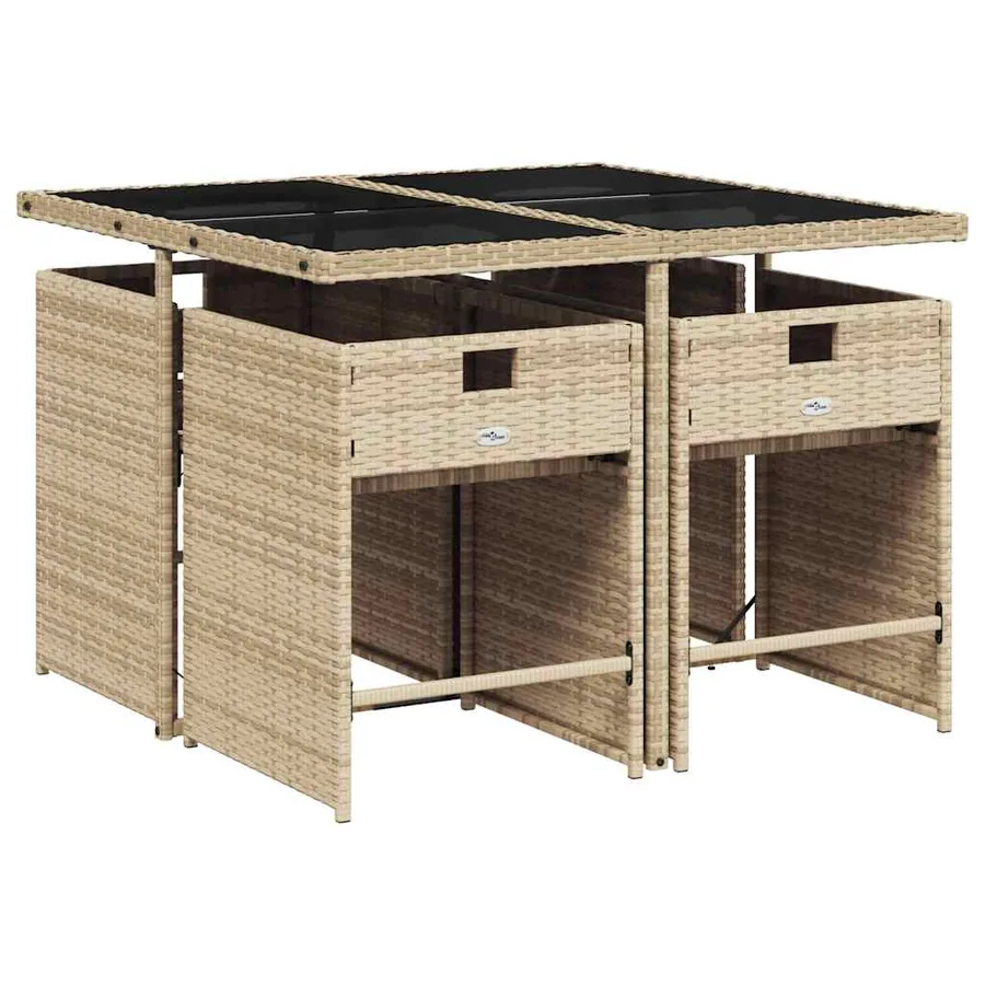 Ensemble à manger de jardin avec coussins 5pcs Beige poly rotin - 3
