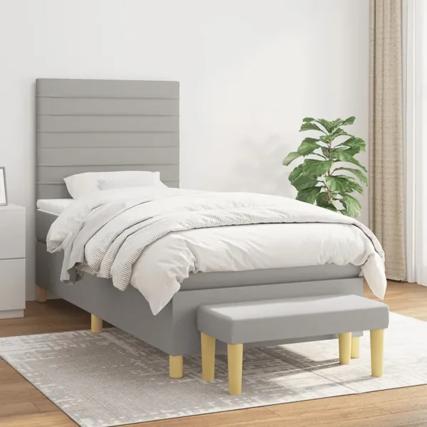 Sommier à lattes de lit avec matelas Gris clair 90x200 cm Tissu