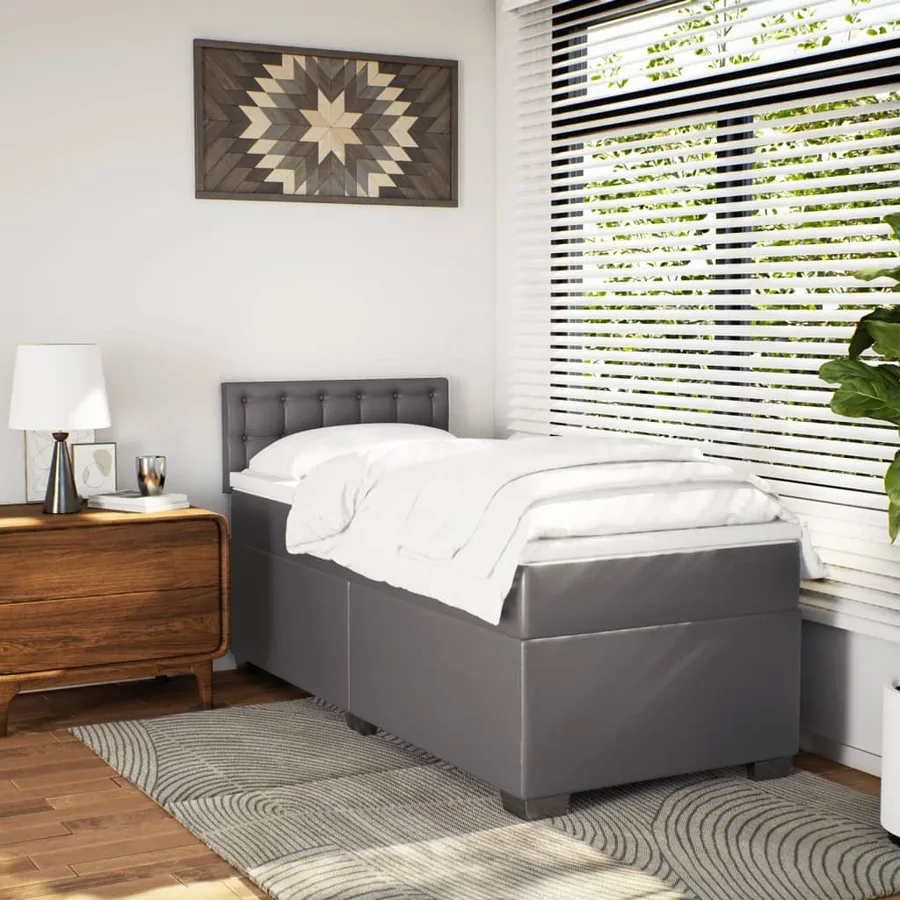 Sommier à lattes de lit avec matelas Gris 80x200 cm Similicuir - 4