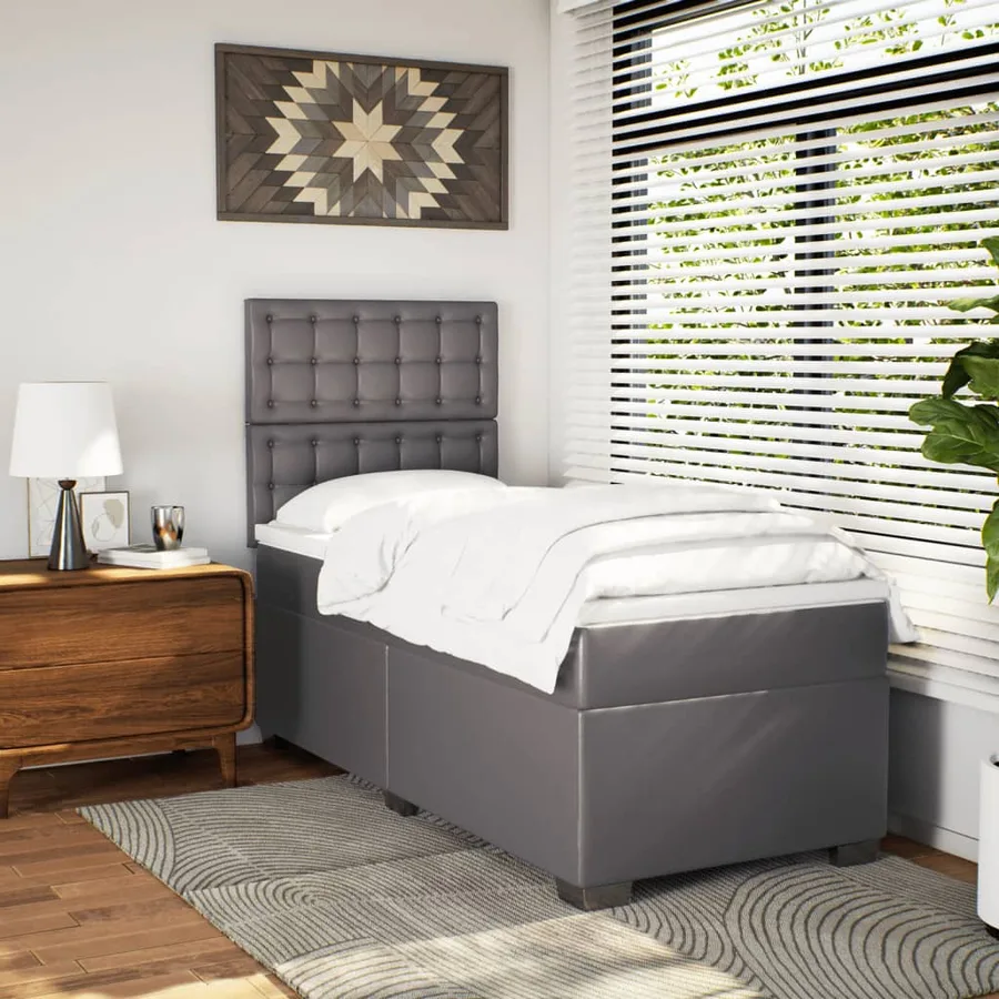 Sommier à lattes de lit avec matelas Gris 80x200 cm Similicuir - 3