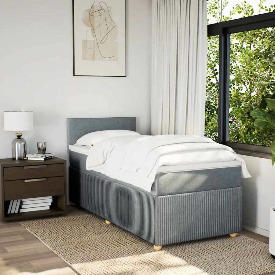Sommier à lattes de lit et matelas Gris clair 90x190 cm Tissu - 3