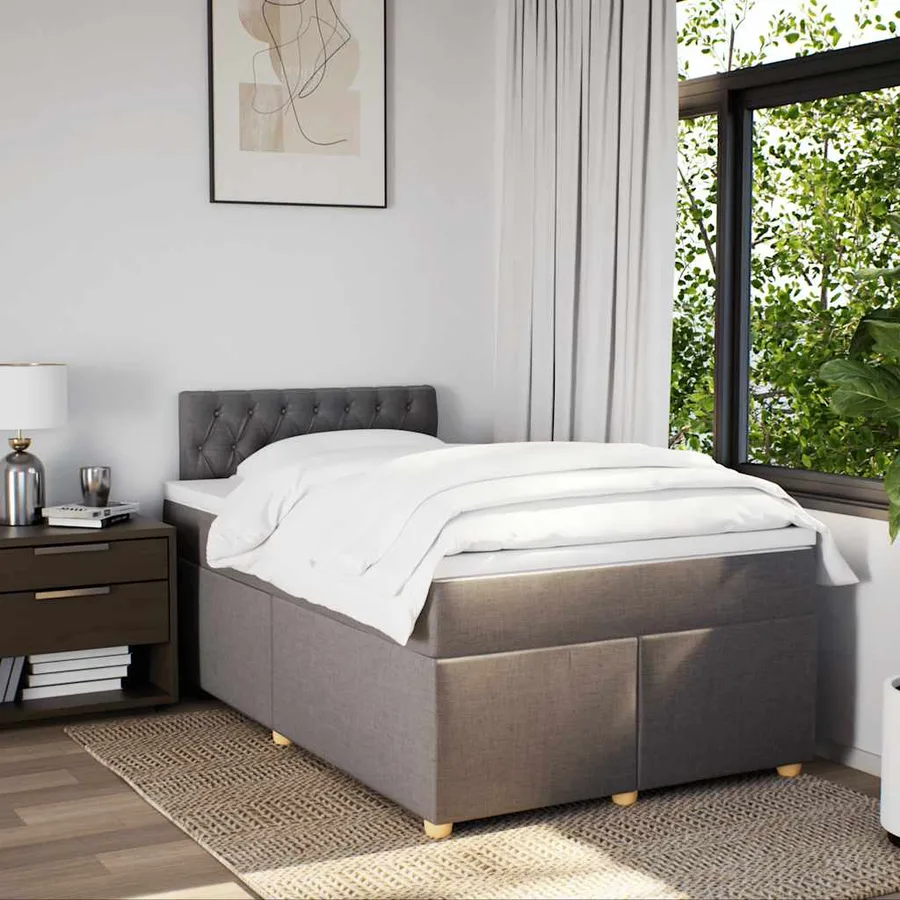 Sommier à lattes de lit avec matelas taupe 120x190 cm tissu - 3