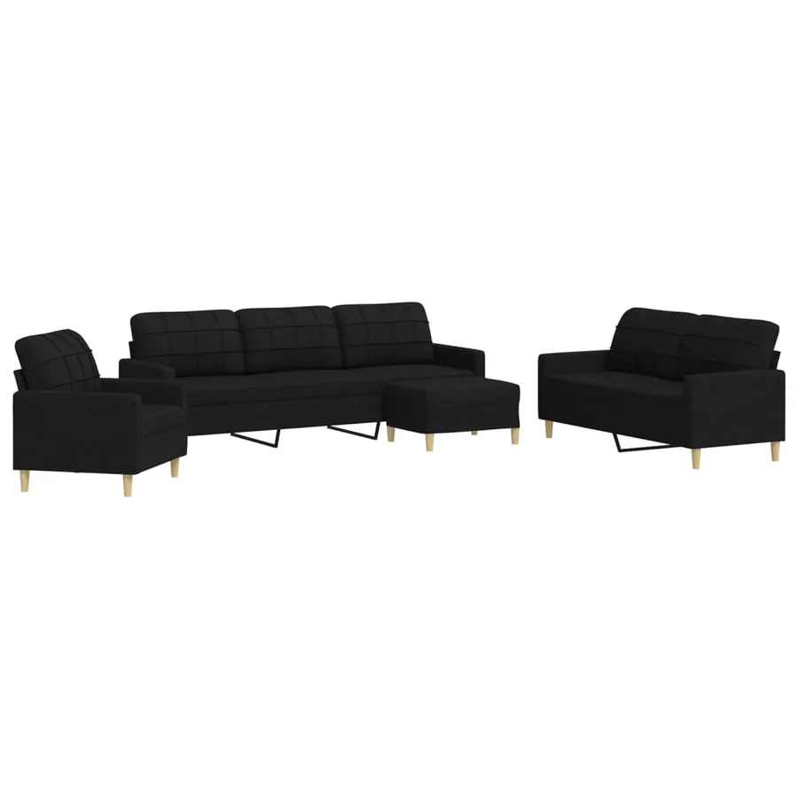Ensemble de canapés 4 pcs avec repose-pied noir tissu - 2