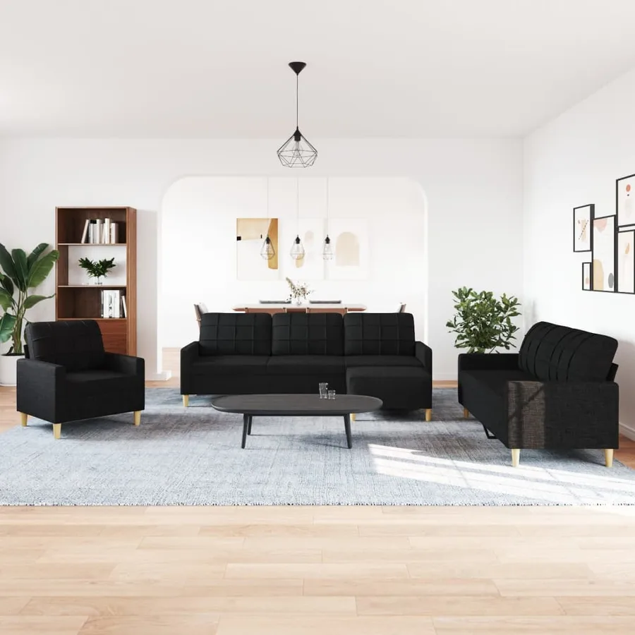 Ensemble de canapés 4 pcs avec repose-pied noir tissu - 3