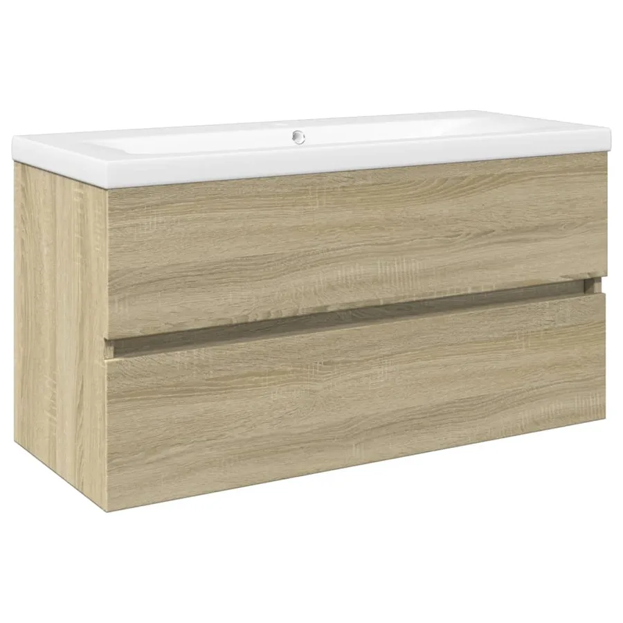 Ensemble de meubles de bain 2pcs céramique et bois d'ingénierie - 2