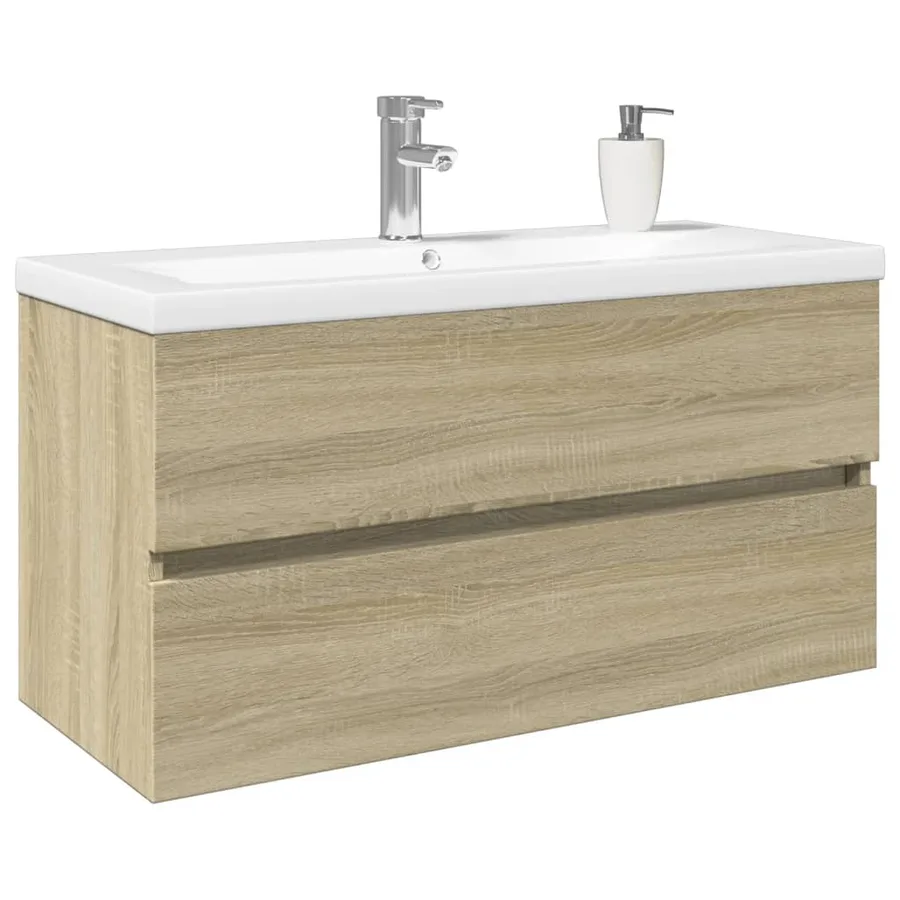Ensemble de meubles de bain 2pcs céramique et bois d'ingénierie - 3