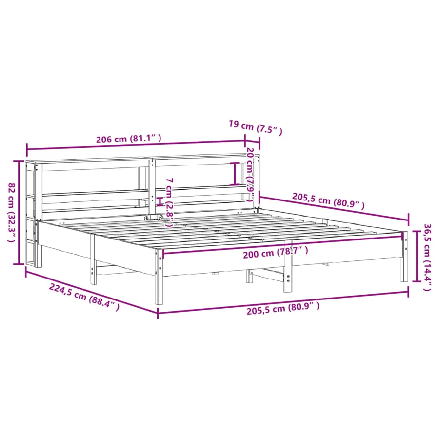 Cadre de lit sans matelas blanc 200x200 cm bois massif de pin - 12