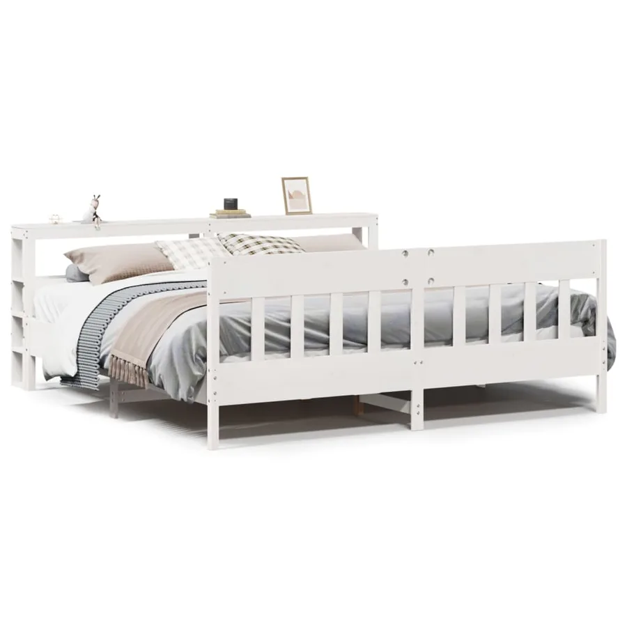 Cadre de lit sans matelas blanc 200x200 cm bois massif de pin - 2