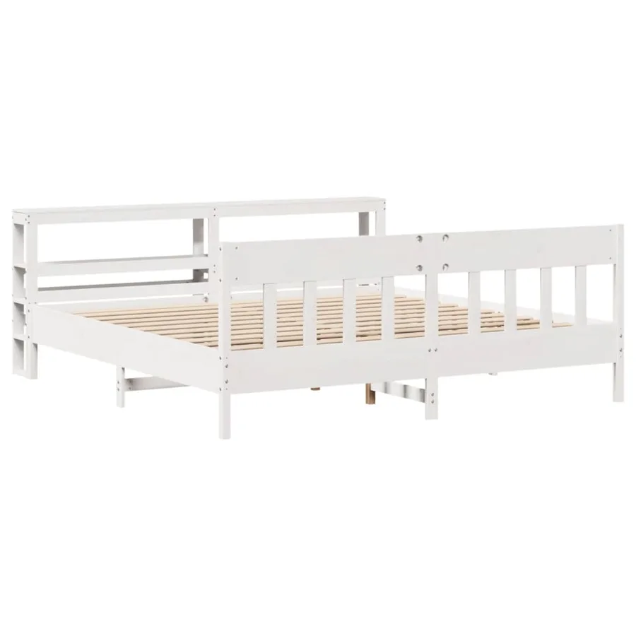 Cadre de lit sans matelas blanc 200x200 cm bois massif de pin - 3
