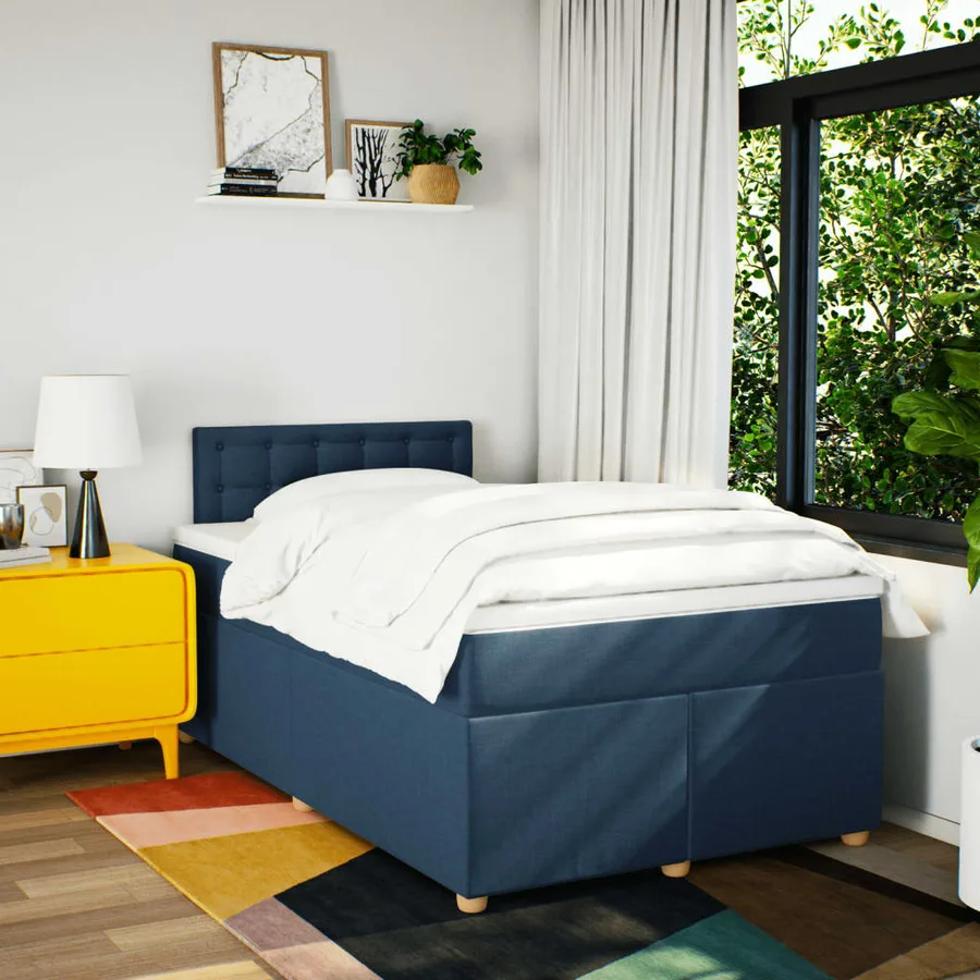 Sommier à lattes de lit avec matelas Bleu 120x200 cm Tissu - 4