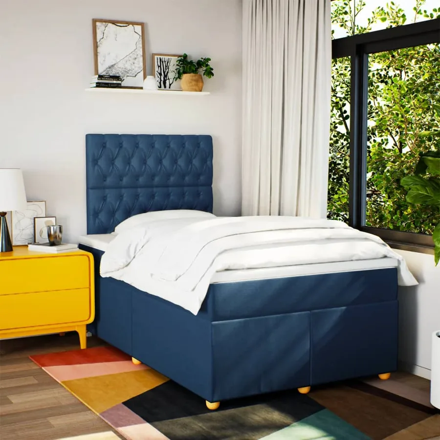 Sommier à lattes de lit avec matelas Bleu 120x200 cm Tissu - 3