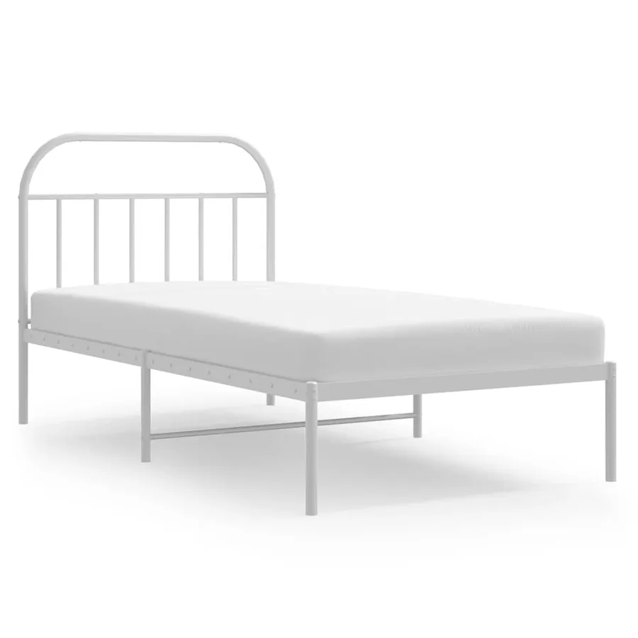 Cadre de lit métal sans matelas et tête de lit blanc 100x190 cm - 2